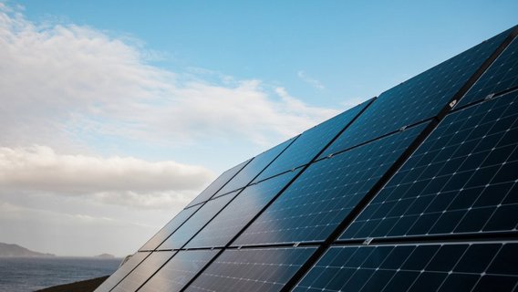Solarmodule unter blauem Himmel.