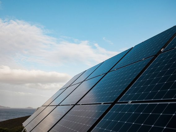 Solarmodule unter blauem Himmel.