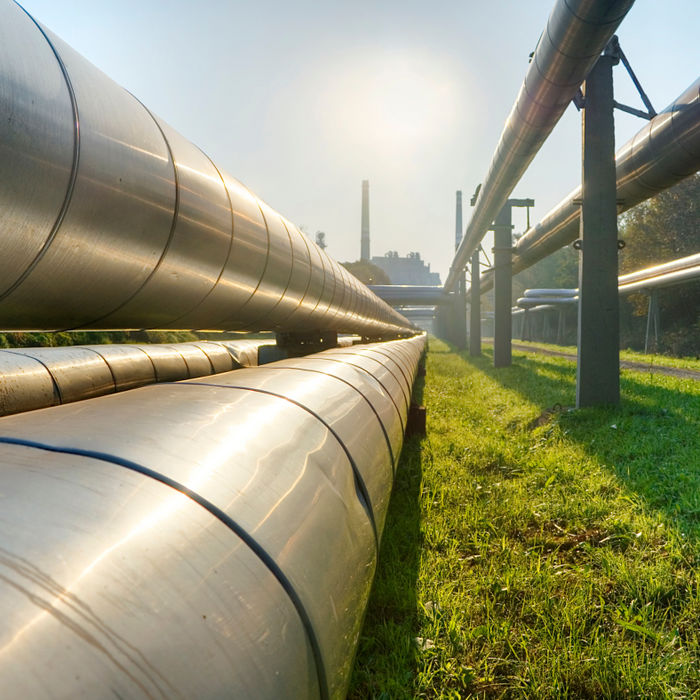 Industrielle Landschaft mit mehreren großen Rohrleitungen