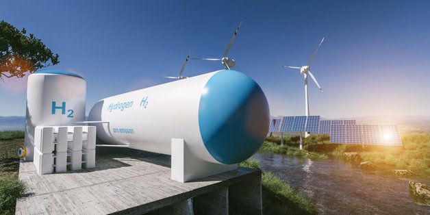 Erneuerbare Erzeugung, Wind- und Solarenergie, Wasserstoff, Landschaft, Speicher
