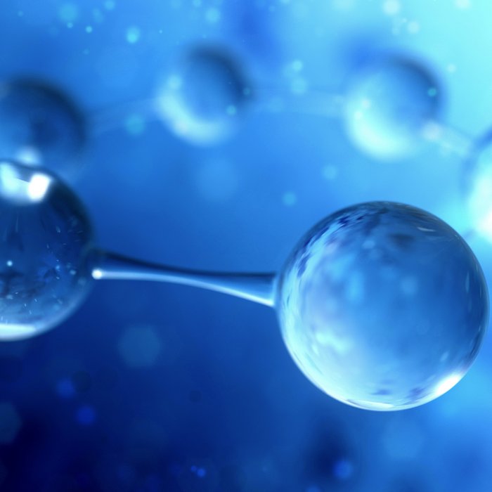 Wasserstoffmoleküle vor blauem Hintergrund
